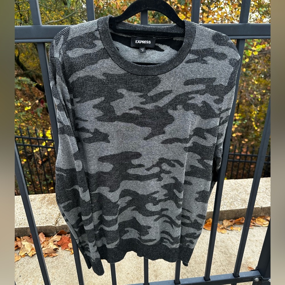 Express Gray Army Print Sweater